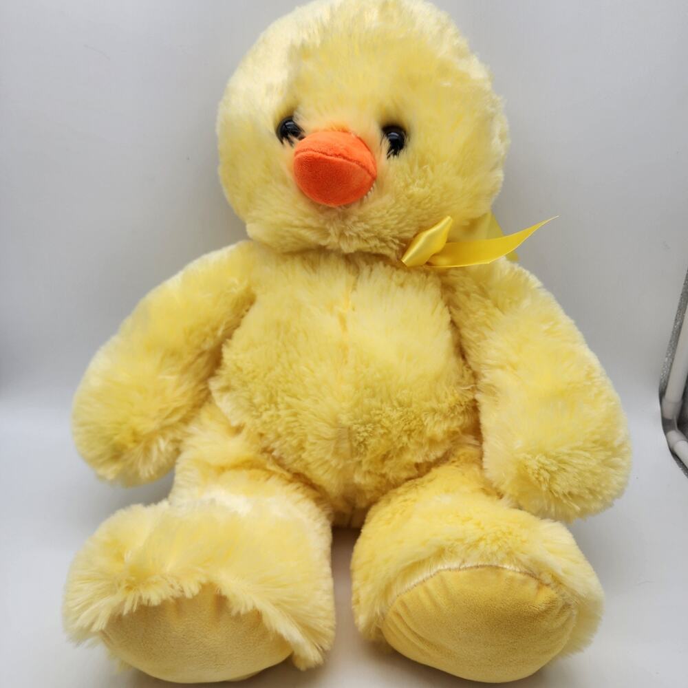 Yellow Duck Plush Stuffed Animal 20" Orange Bill Hard Eyes Easter Toms Toy Int'l